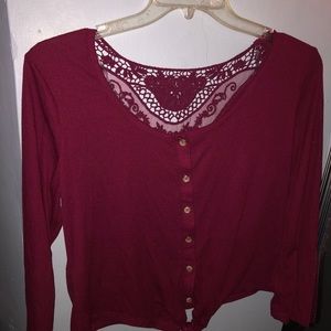 Maroon Lace Button up